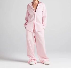 SKIMS Oversized Stretch Cotton Stripe Pajama Set | Cherry Blossom Stripe | L
